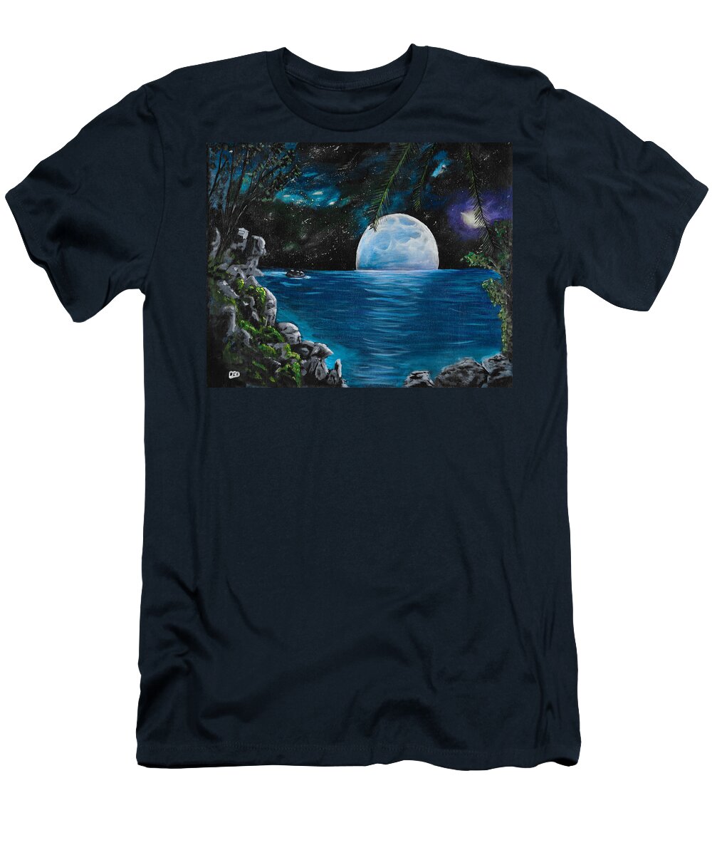 Blue Moon T-Shirt featuring the painting Moon light Island by David Bigelow