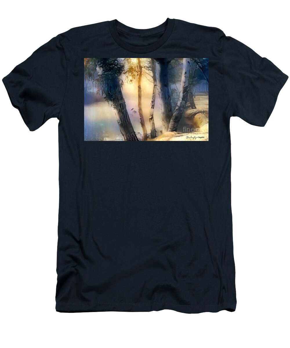 Landscape T-Shirt featuring the painting Morning on the Murray by Chris Armytage