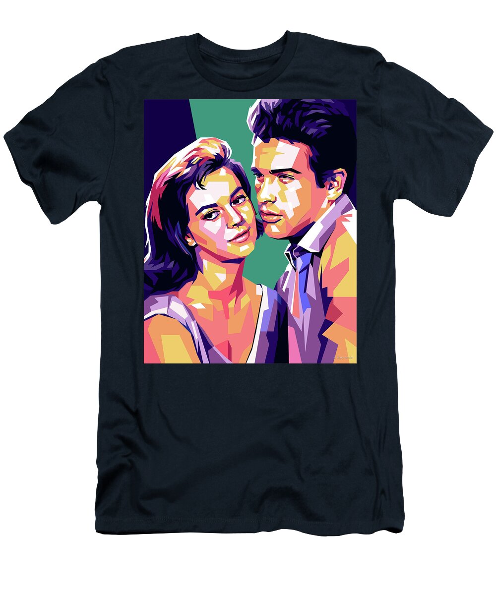 Natalie Wood T-Shirt featuring the digital art Natalie Wood and Warren Beatty pop art by Movie World Posters