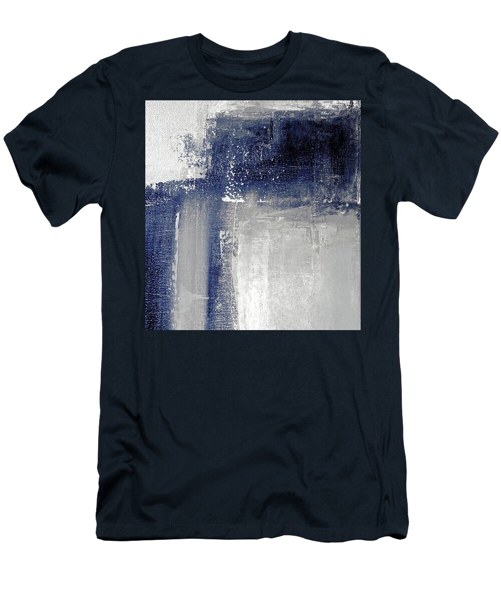 Grey T-Shirt featuring the painting Navy blue and grey abstract by Vesna Antic