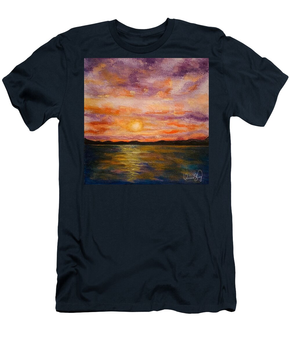 Seascape T-Shirt featuring the painting Ocean Sunset II by Queen Gardner