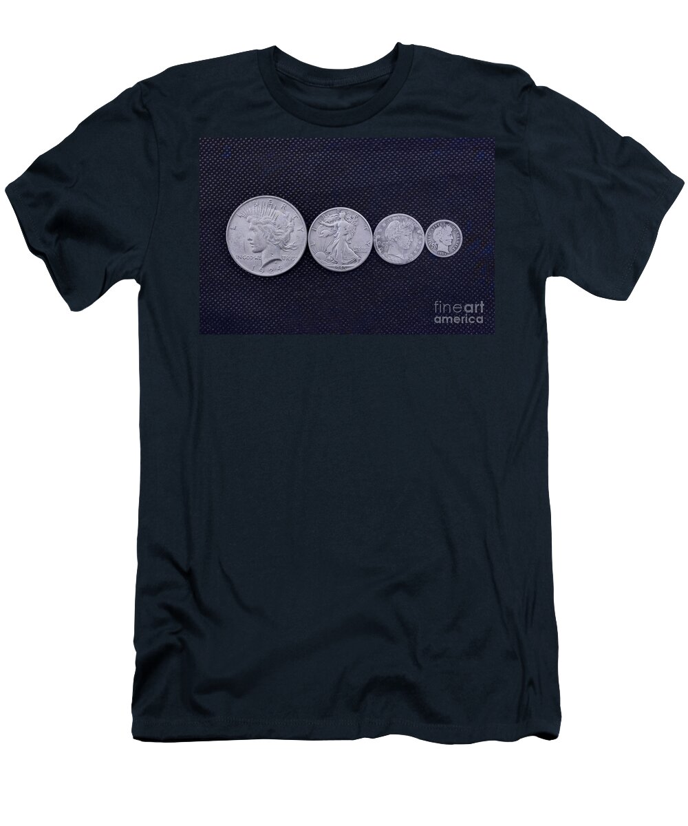 Old American Silver Coins T-Shirt featuring the digital art Old American Silver Coins Ver One by Randy Steele