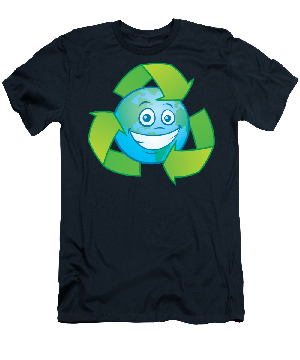 Green T-Shirt featuring the digital art Planet Earth Recycle Cartoon Character by John Schwegel