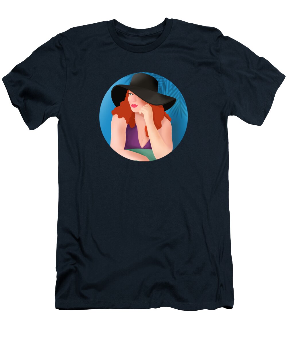 Painting T-Shirt featuring the painting Red Haired Woman In A Black Hat by Little Bunny Sunshine