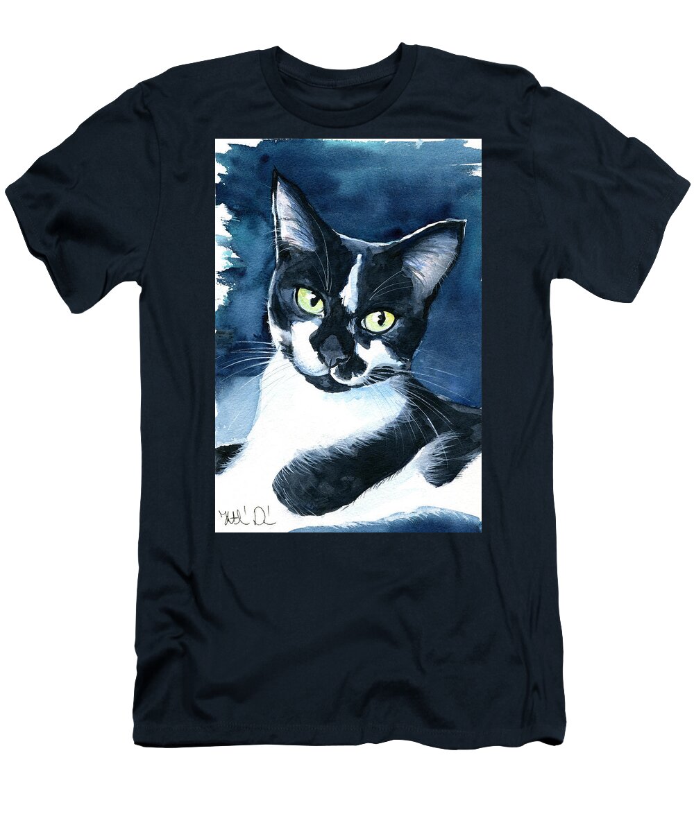 Rollie T-Shirt featuring the painting Rollie Tuxedo Cat Painting by Dora Hathazi Mendes