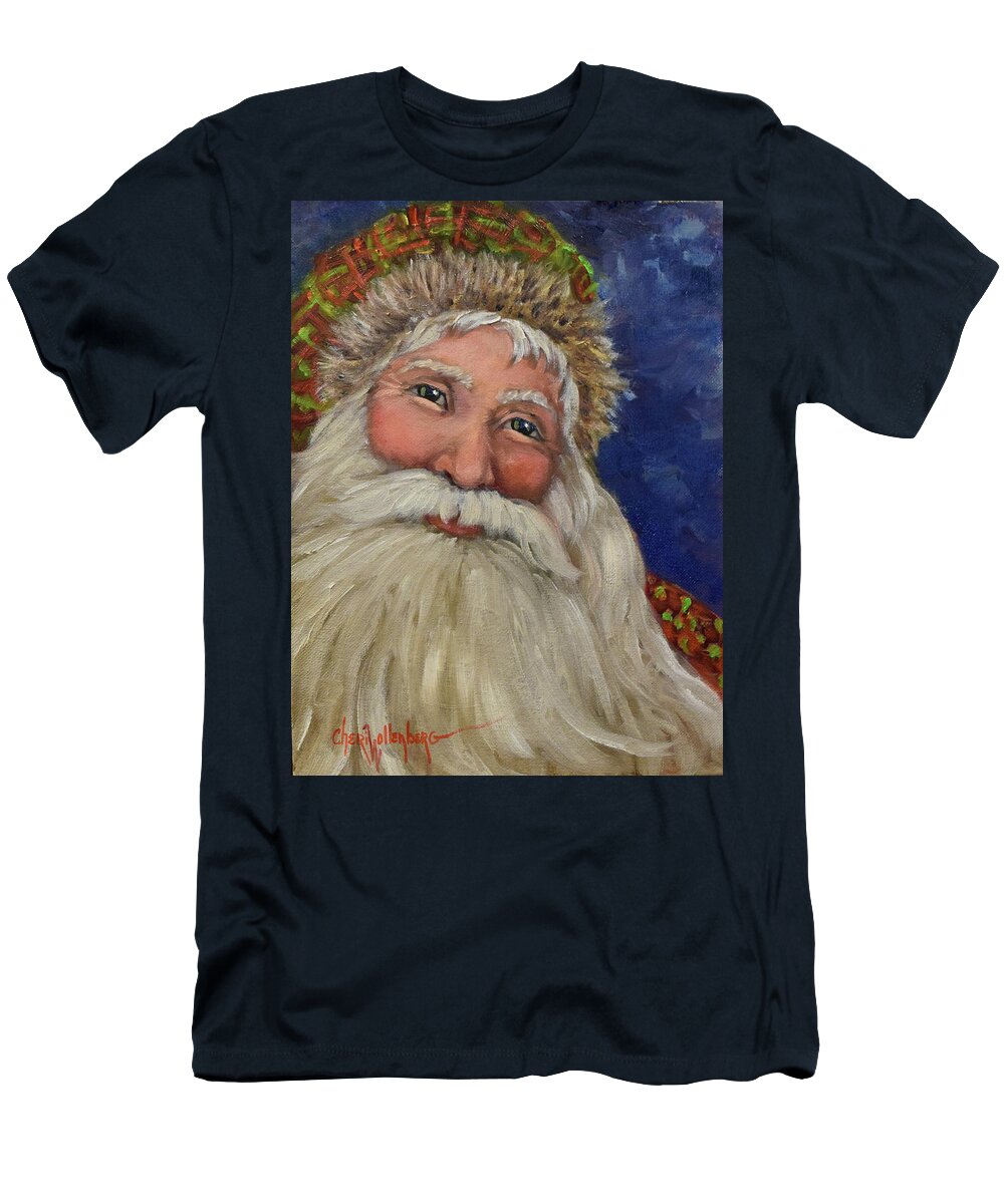 Santa Claus T-Shirt featuring the painting Santa III - Old World Santa by Cheri Wollenberg