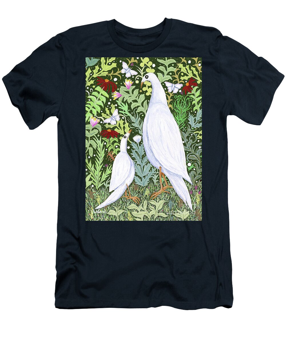Lise Winne T-Shirt featuring the painting Sapientes Pacis Birds by Lise Winne