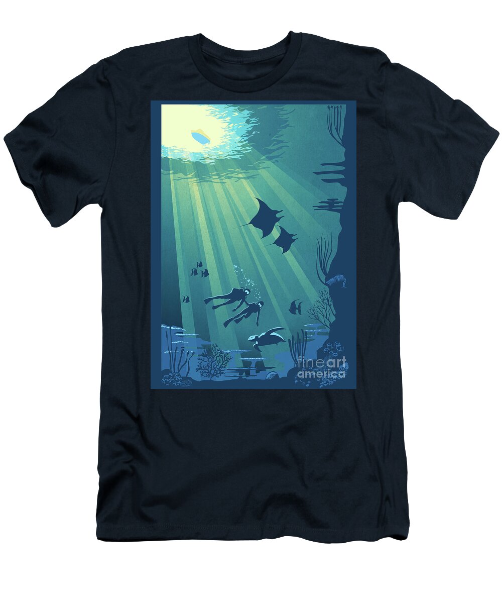 Travel Poster T-Shirt featuring the painting Scuba Dive by Sassan Filsoof