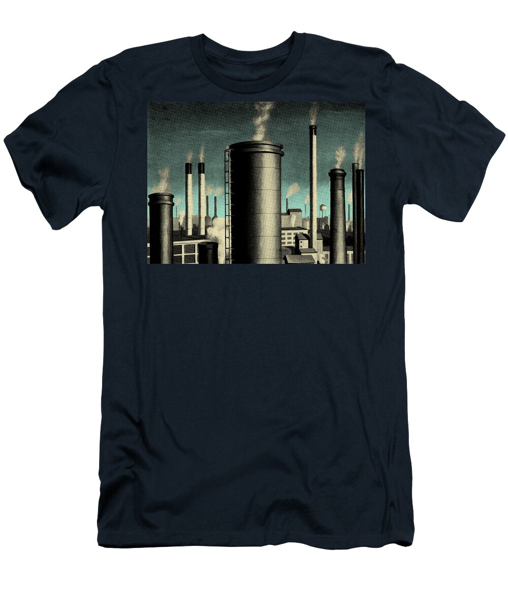 Air Quality T-Shirt featuring the drawing Smoke Stacks by CSA Images