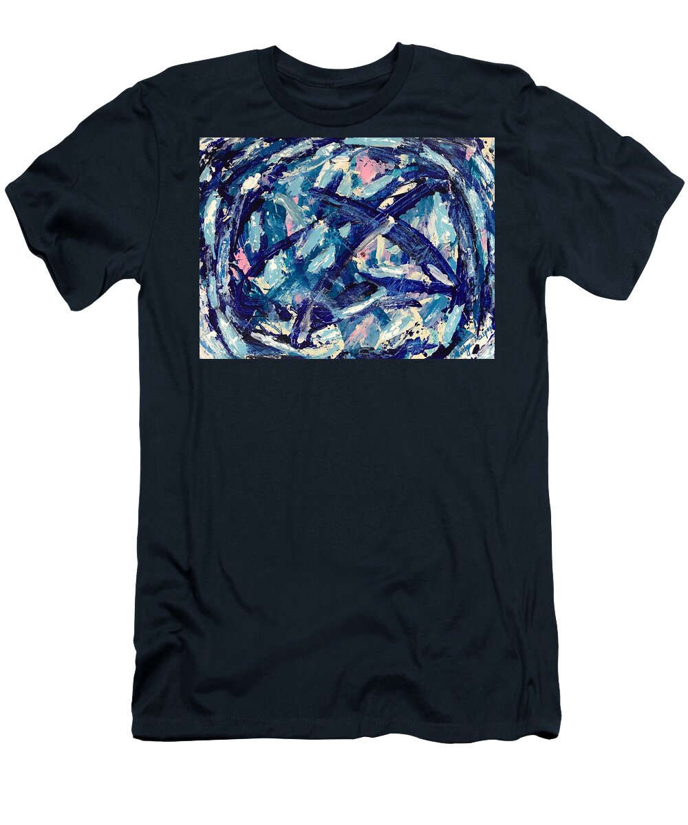 Blue Glass Stained T-Shirt featuring the painting Stained Glass by Medge Jaspan