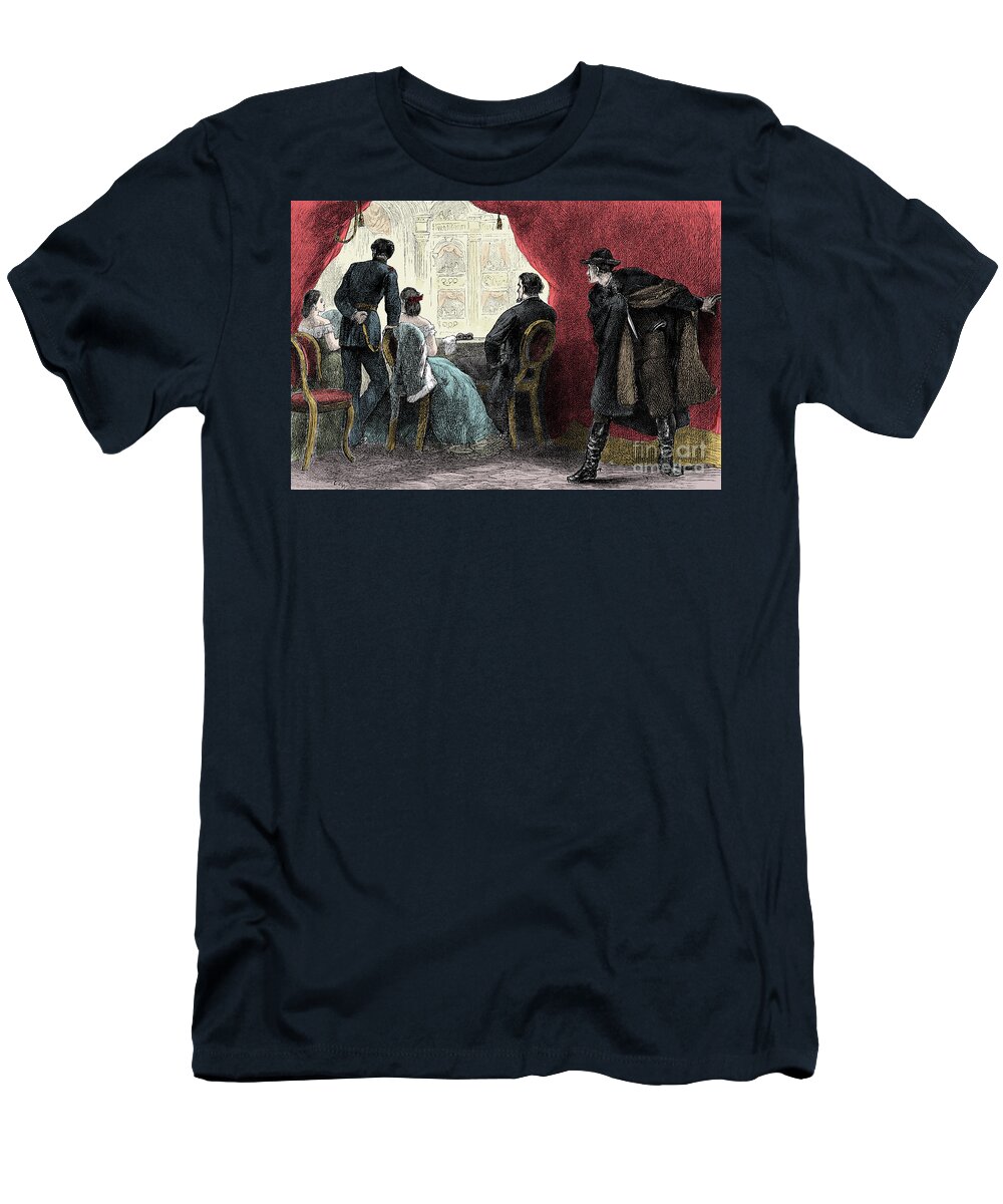 President T-Shirt featuring the painting The Assassination Of Abraham Lincoln By John Wilkes Booth by American School