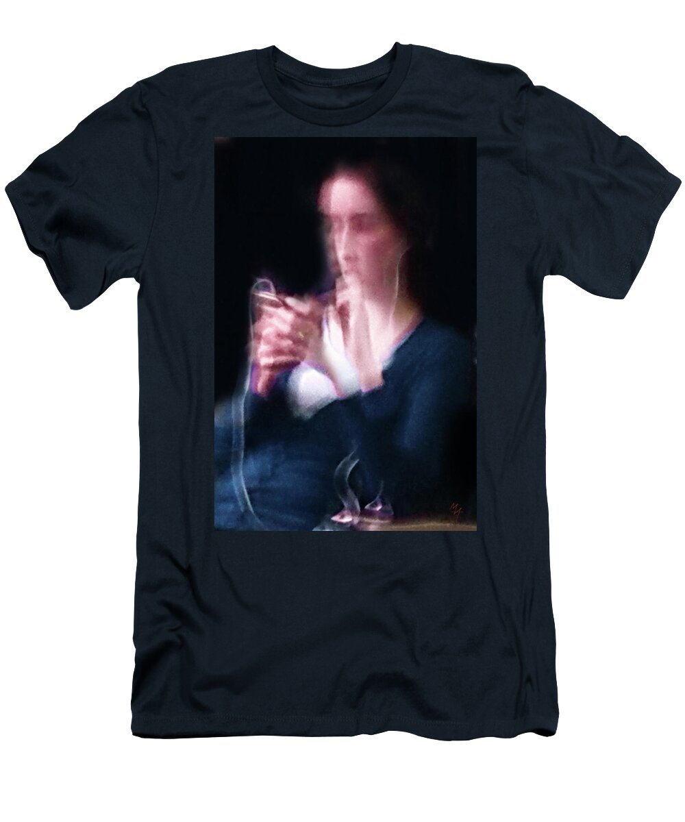 The Lady With Smart Phone T-Shirt featuring the digital art The Lady with Smart Phone by Attila Meszlenyi