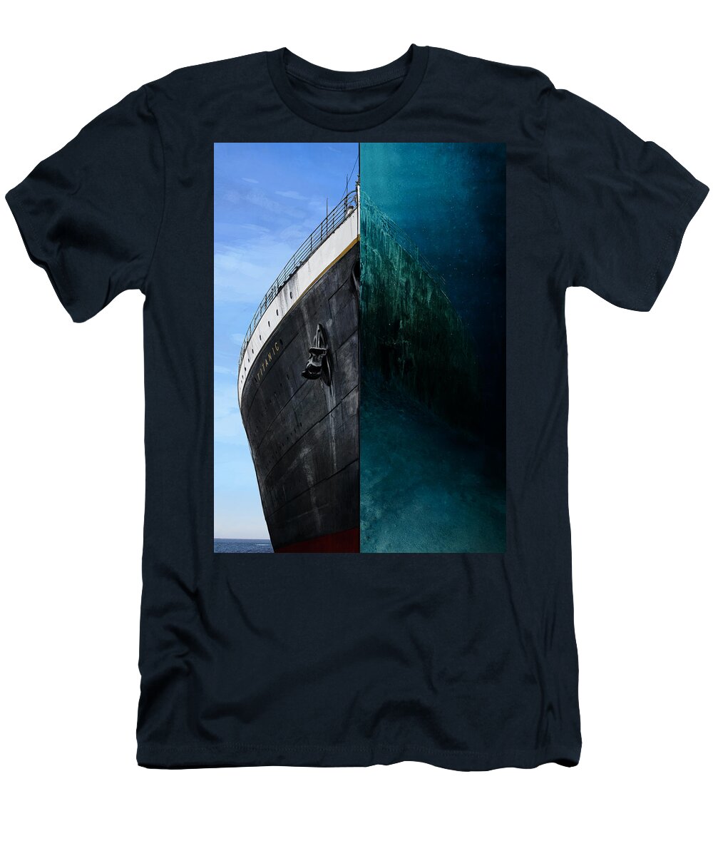 History T-Shirt featuring the digital art Titanic Double by Andrea Gatti