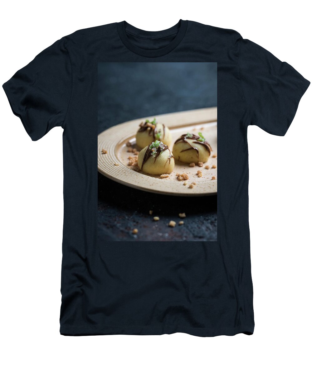 Ip_12603990 T-Shirt featuring the photograph Vegan Orange Pralines With Nougat, Brittle And Candied Citrus Zest by Kati Neudert