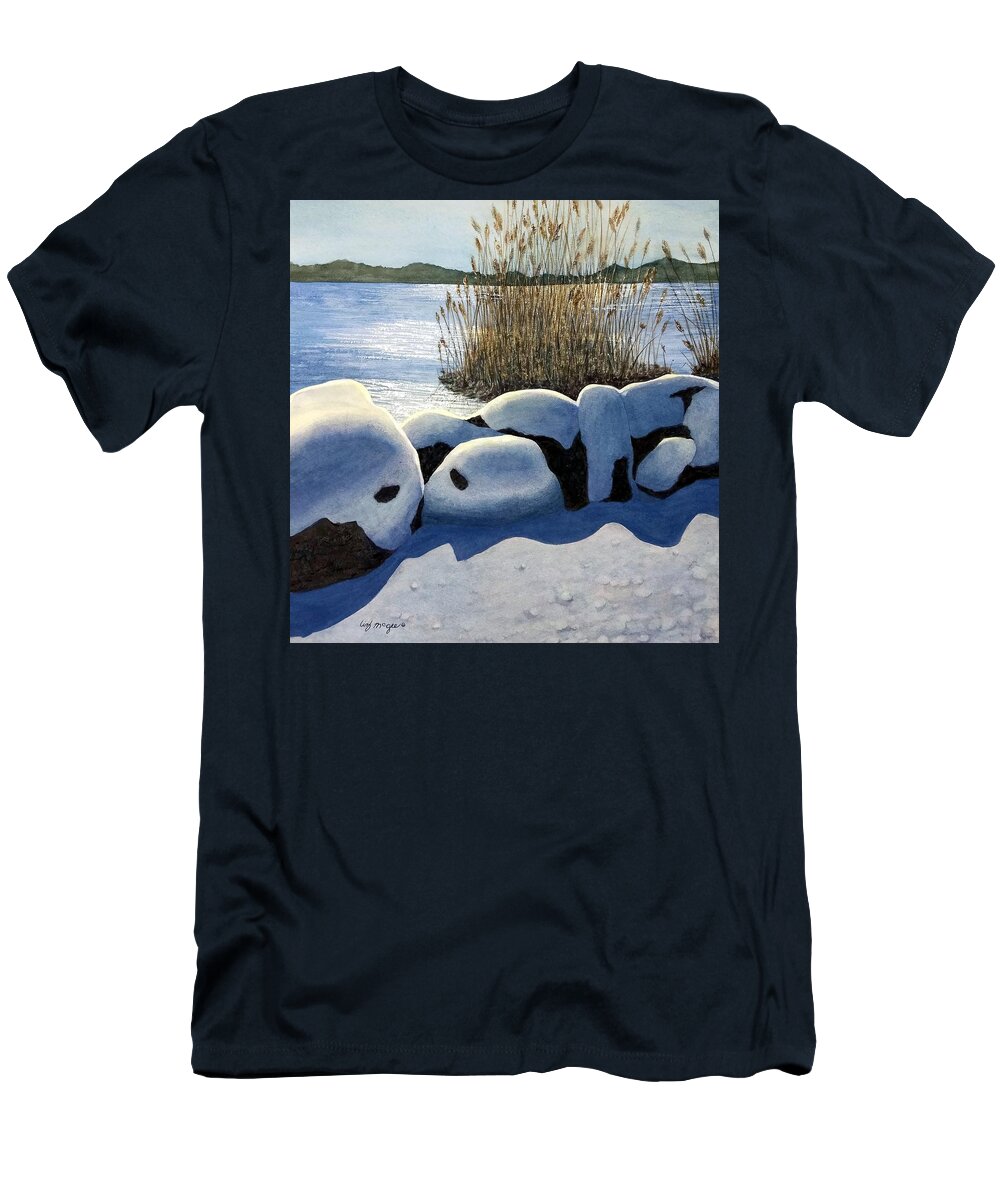 Rock Wall T-Shirt featuring the painting Wintry Sheen by Lizbeth McGee