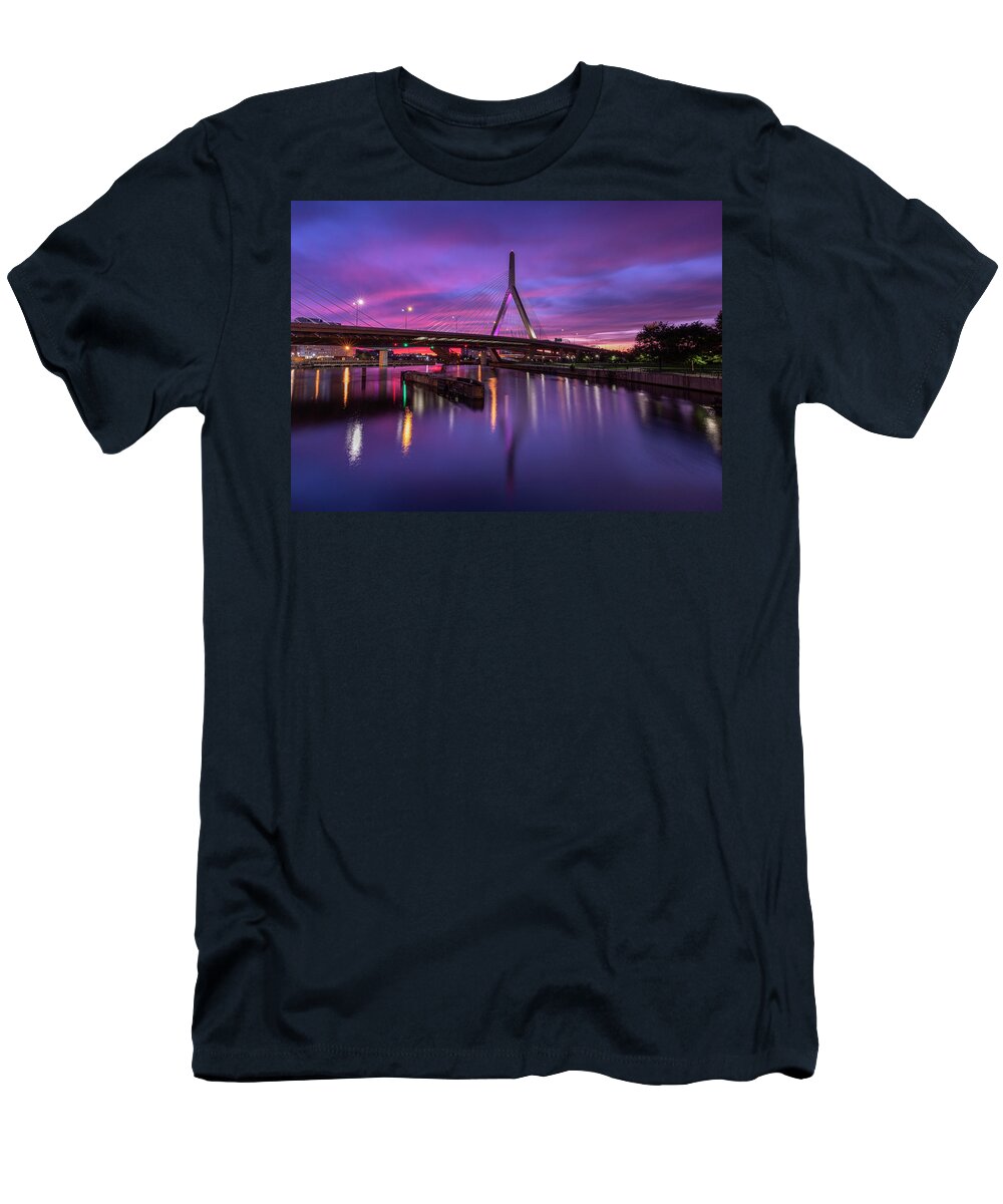 Zakim Bridge T-Shirt featuring the photograph Zakim Sunset by Rob Davies