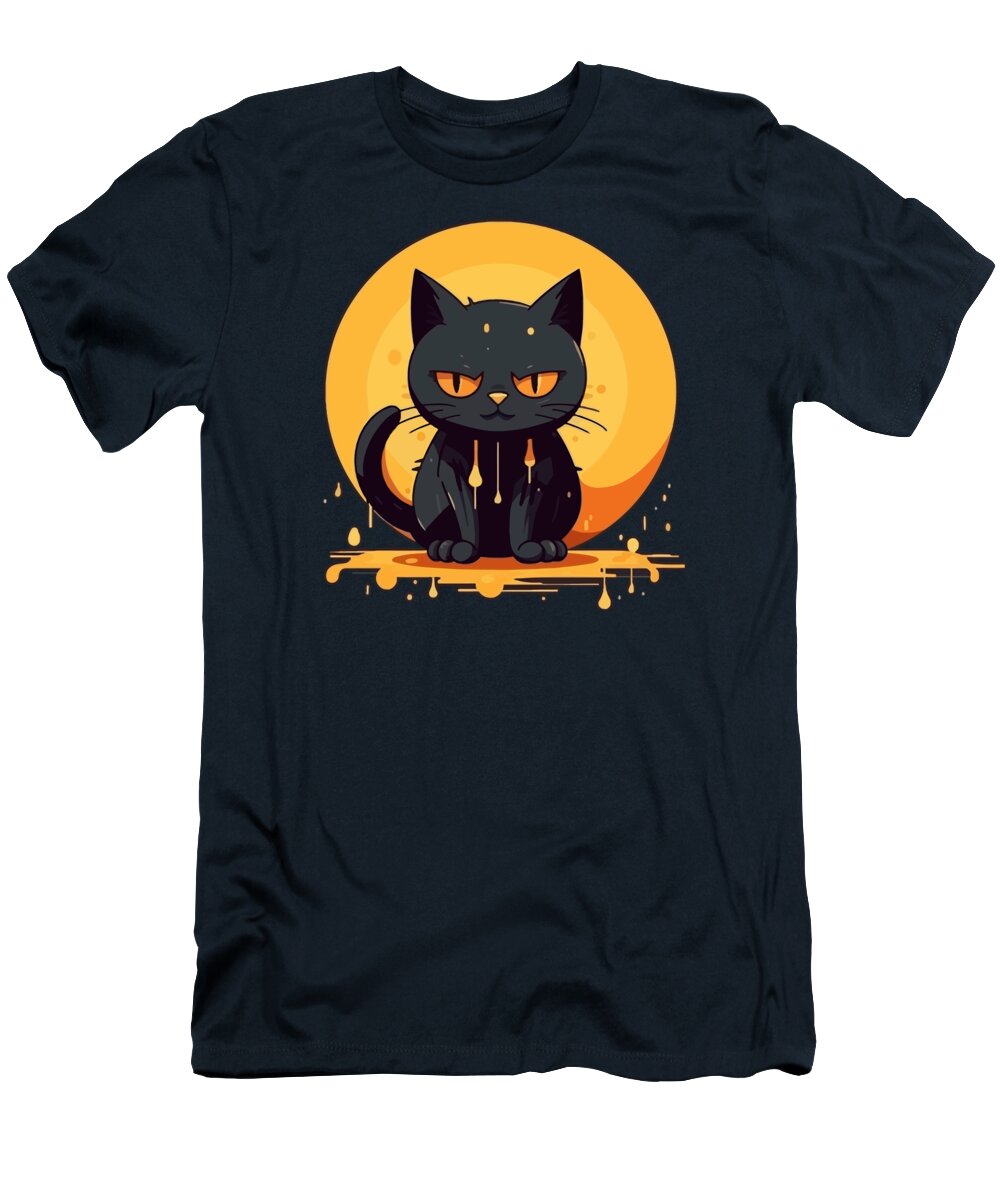 Angry T-Shirt featuring the digital art Angry Black Kitty #1 by Amir Faysal