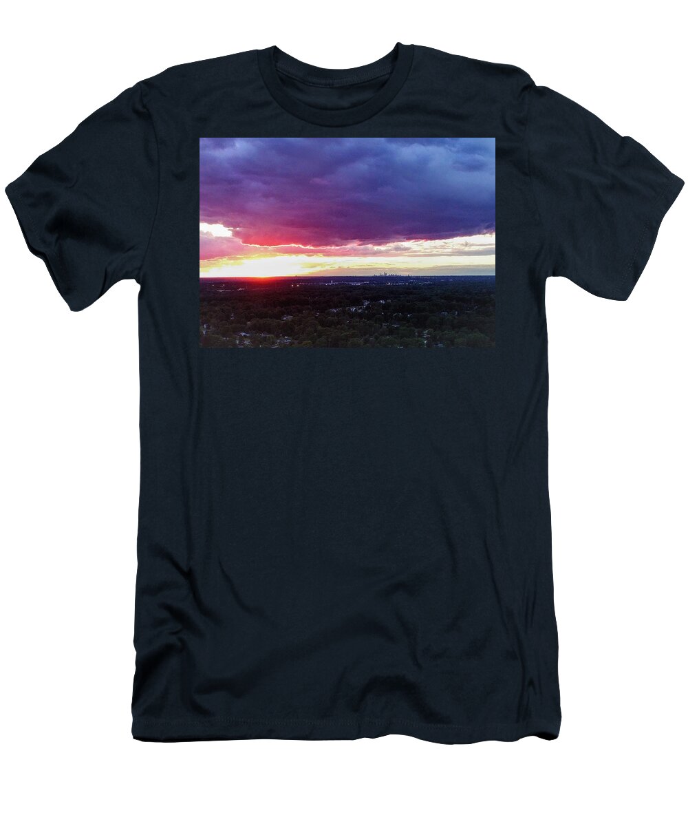  T-Shirt featuring the photograph Cleveland Sunset - Drone by Brad Nellis