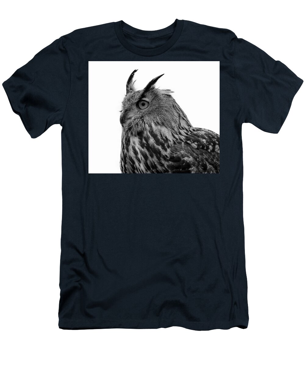  T-Shirt featuring the pyrography Eagle Owl Black And White #1 by Marjolein Van Middelkoop