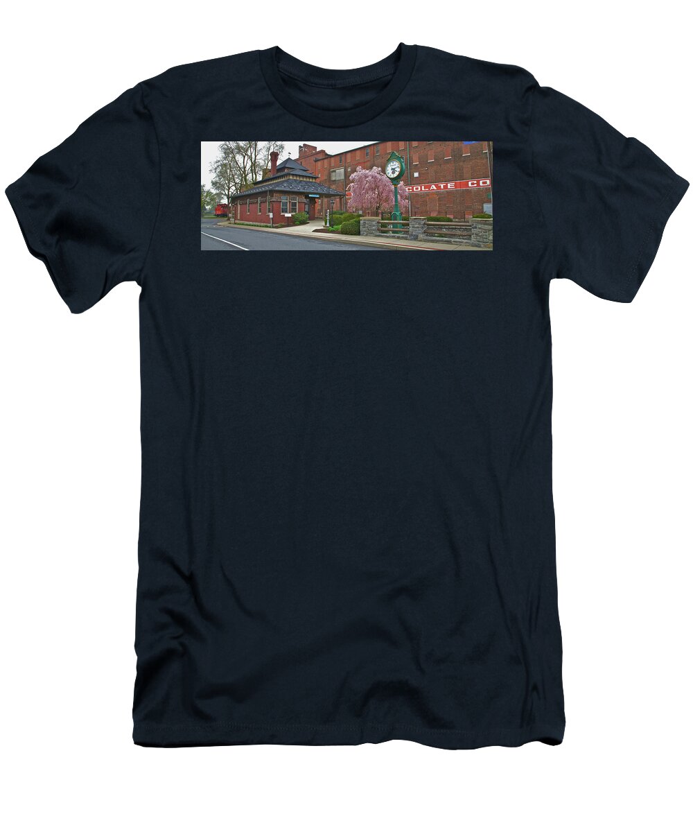 Lititz T-Shirt featuring the photograph Lititz train Depot and Wilbur Chocolate Co. #1 by Steve and Sharon Smith