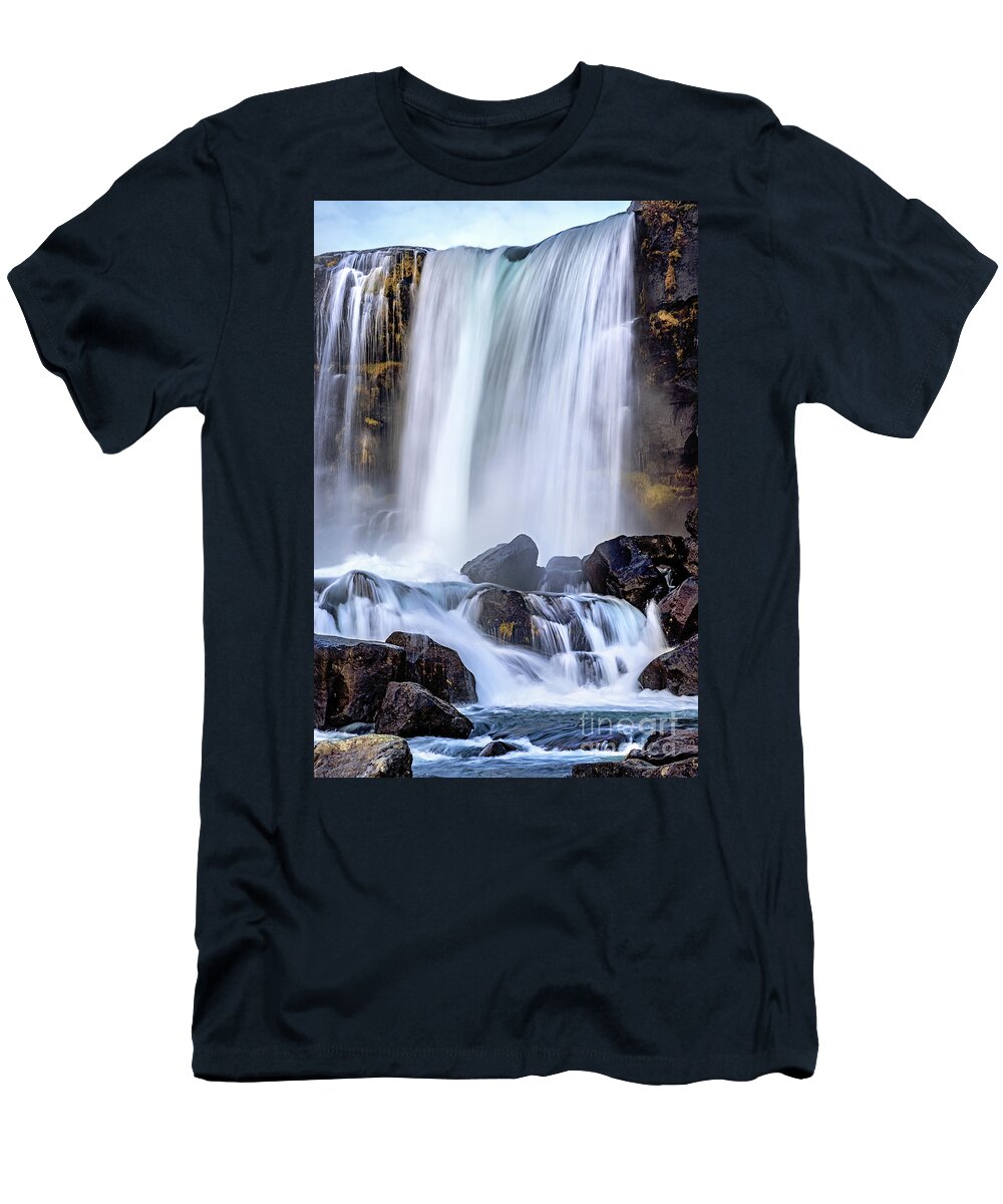 Oxararfoss T-Shirt featuring the photograph Oxarafoss, or the waterfall in the Ax River, in the Thingvellir #1 by Jane Rix
