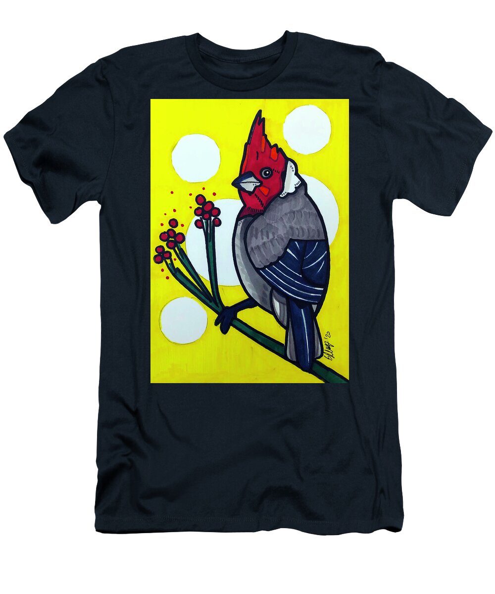 Red Crested Cardinal T-Shirt featuring the drawing Red Crested Cardinal #1 by Creative Spirit