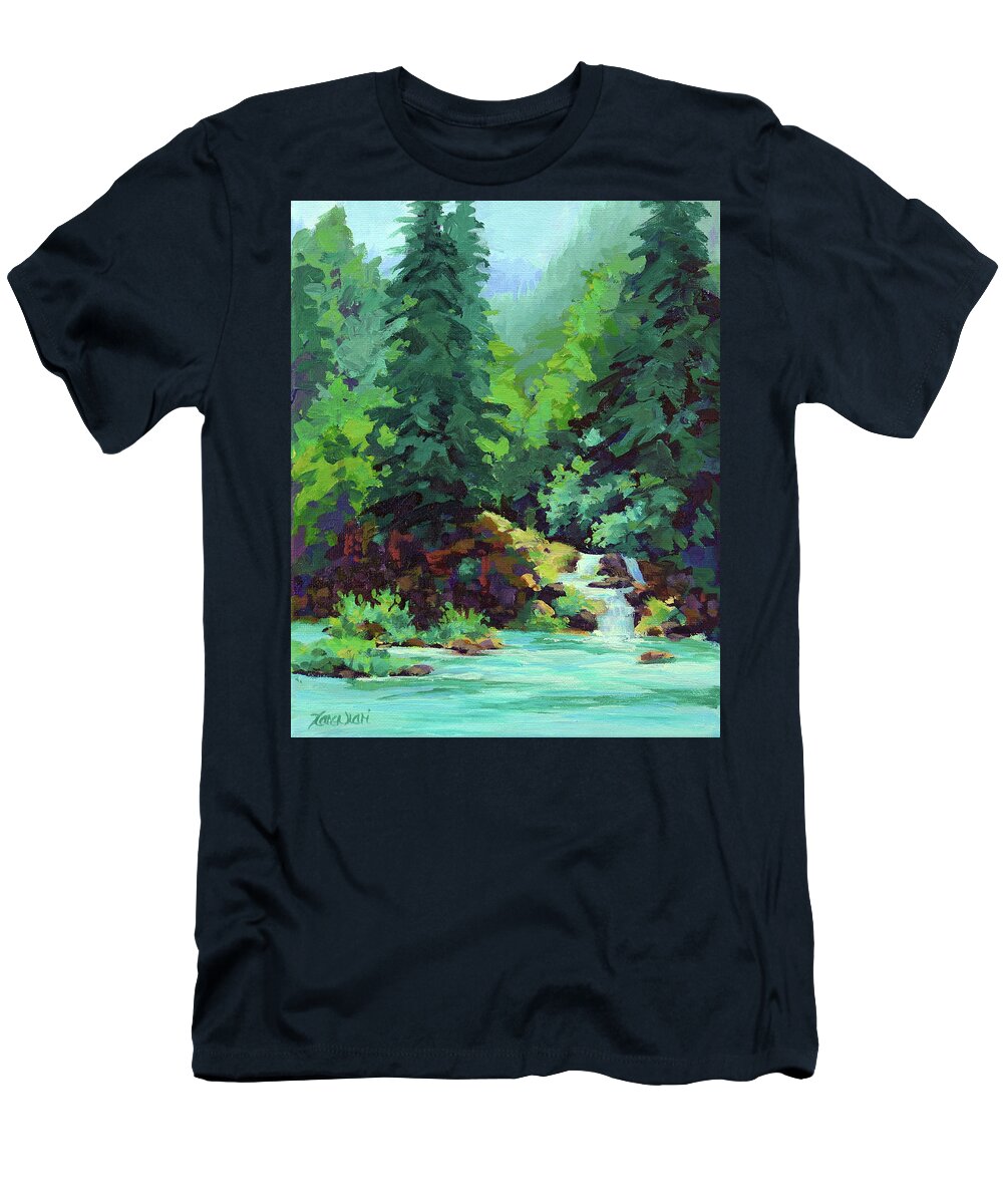 River T-Shirt featuring the painting River Falls #1 by Karen Ilari