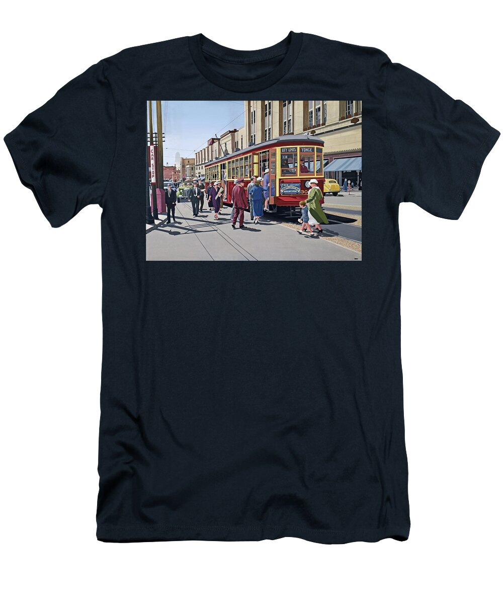 Yonge Street T-Shirt featuring the painting Yonge and College 1937 by Kenneth M Kirsch