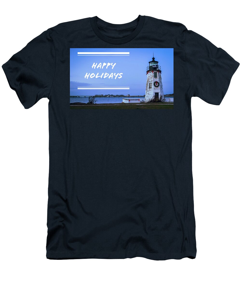 Happy Holidays From Goat Island Lighthouse T-Shirt featuring the photograph Happy Holidays from Goat Island Lighthouse by Christina McGoran