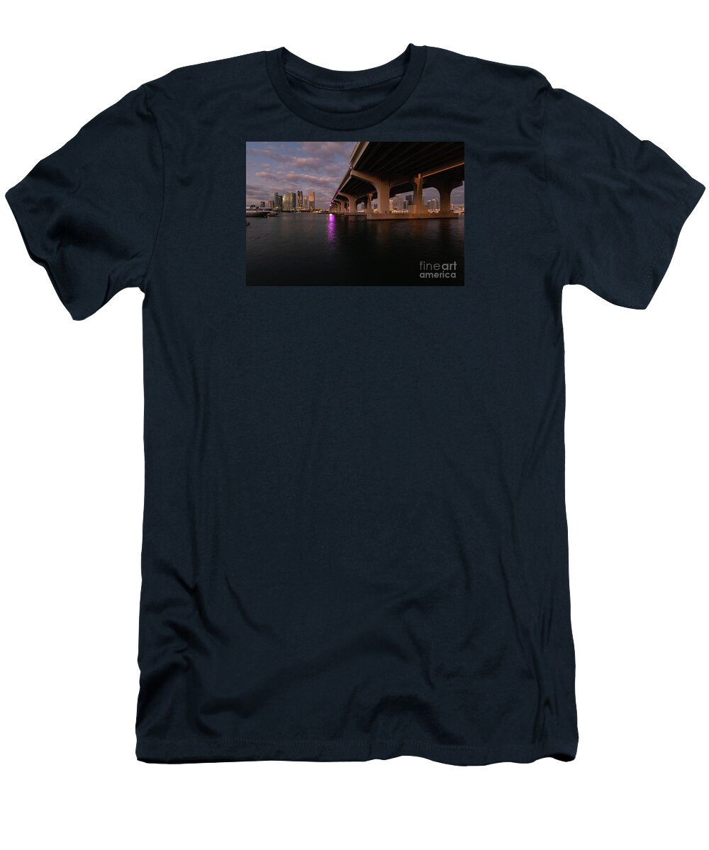 Architectural Column T-Shirt featuring the photograph Miami Skyline at Dawn #1 by Juan Silva