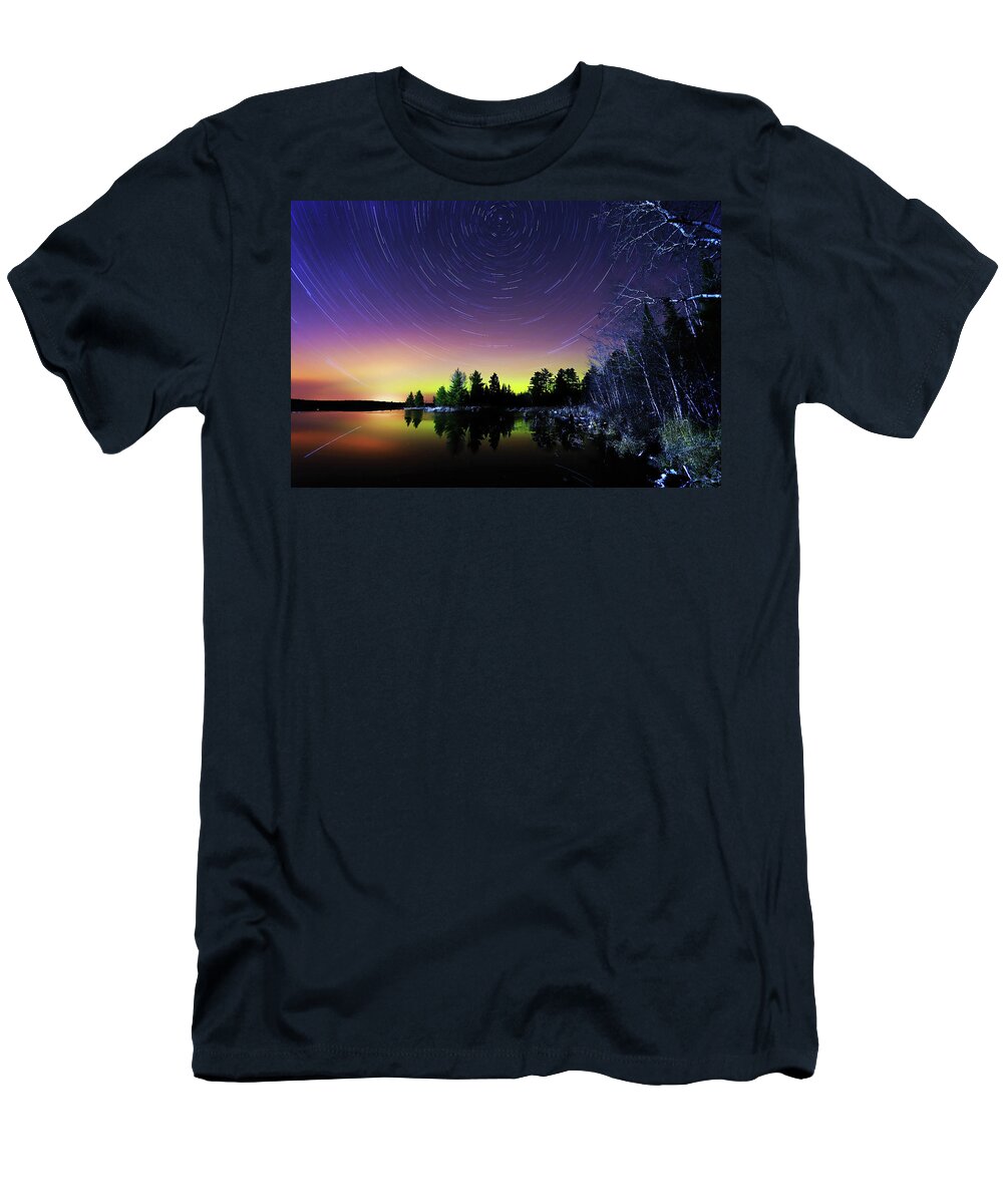 Northern Lights T-Shirt featuring the photograph Northern Lights with Startrails #2 by Shixing Wen