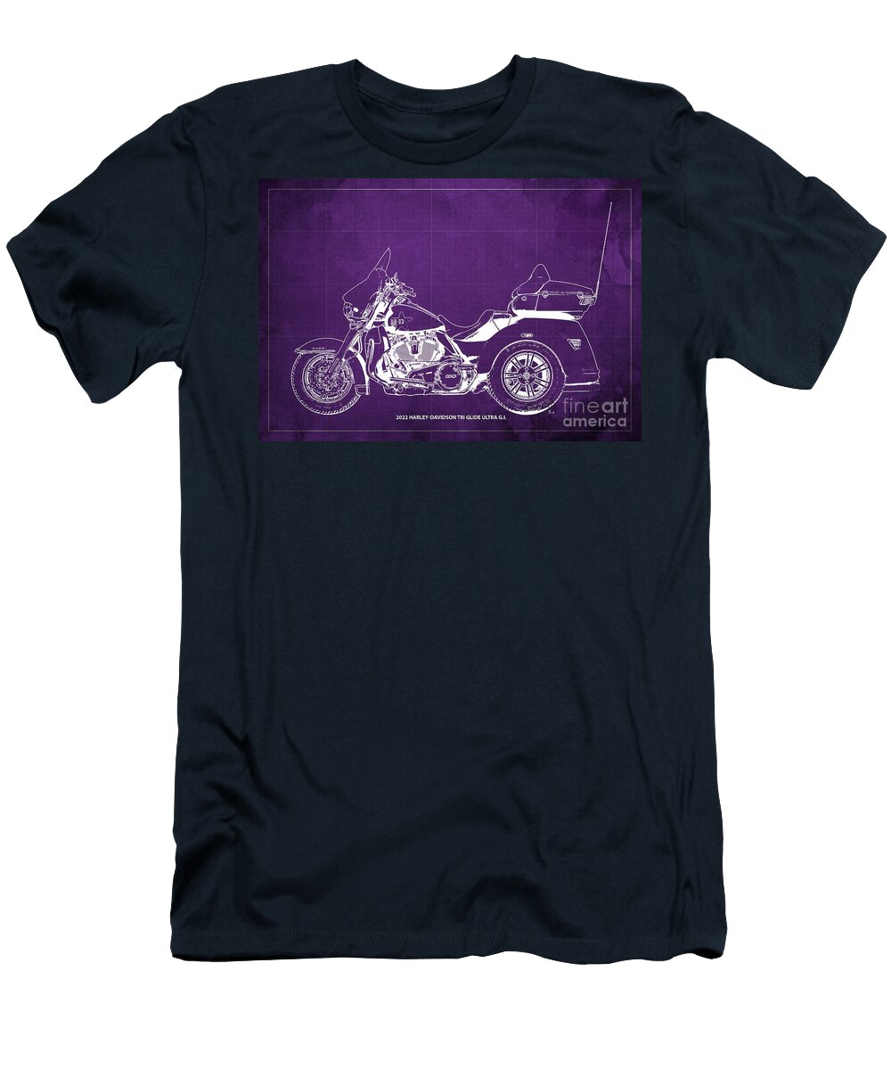 2022 Harley-Davidson Tri Glide Ultra G.I. Blueprint.Purple  Background,Drawspots,Gifts for Bikers T-Shirt by Drawspots Illustrations -  Instaprints