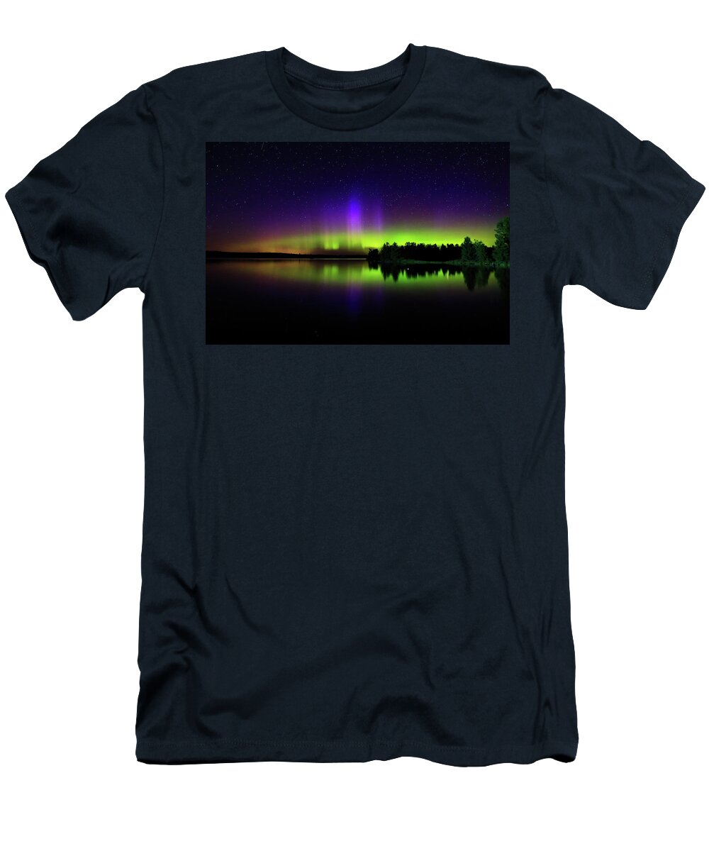Northern Lights T-Shirt featuring the photograph Northern Lights over Boulder Lake #23 by Shixing Wen