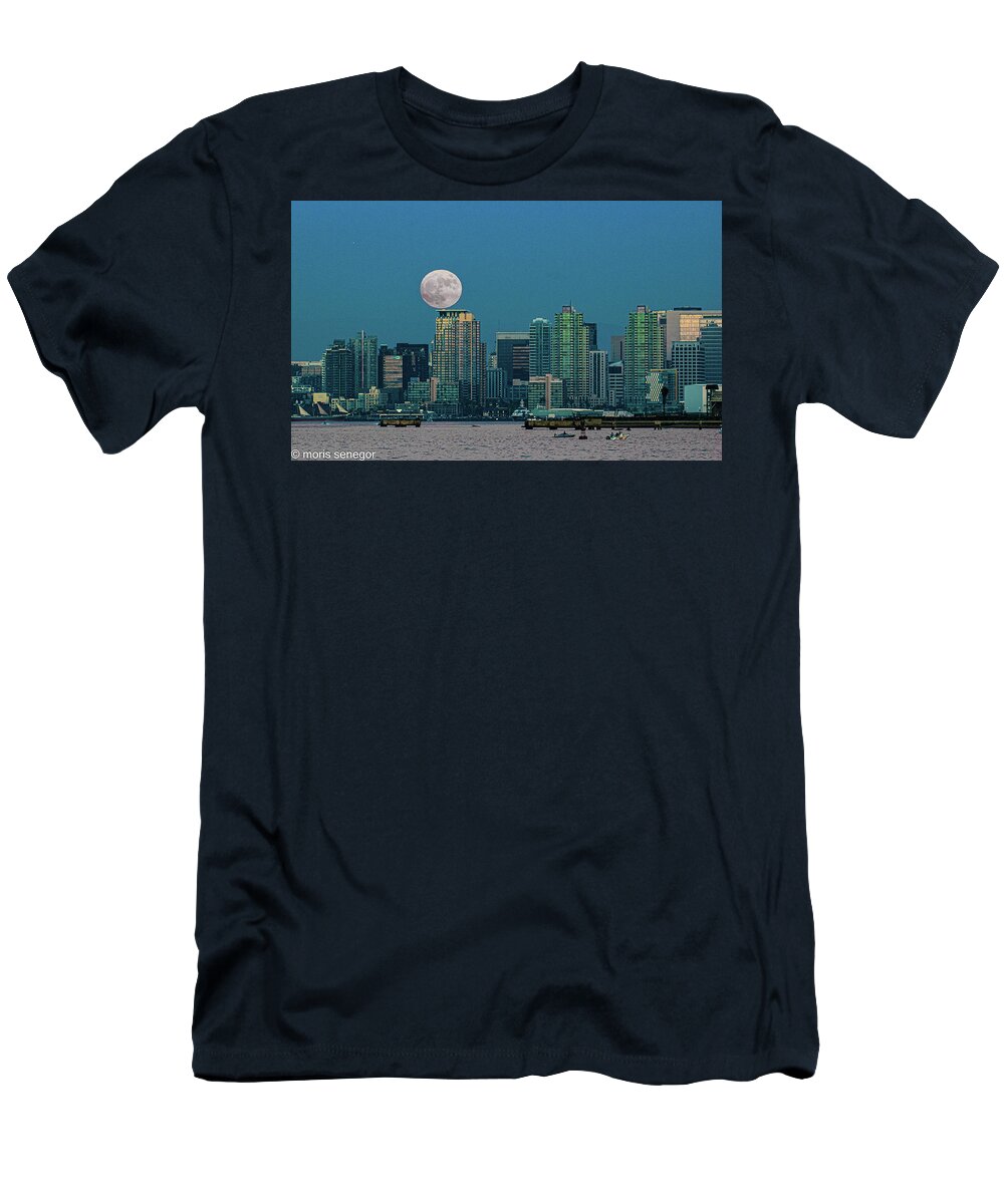 Moon T-Shirt featuring the photograph Moon Rise, San Diego #3 by Moris Senegor
