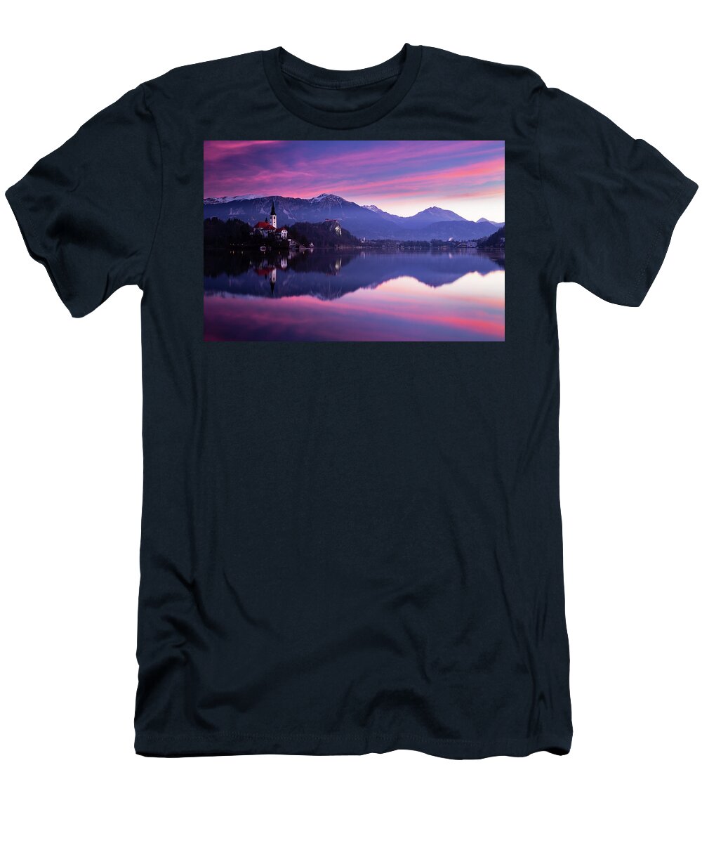 Bled T-Shirt featuring the photograph Sunrise at Lake Bled #4 by Ian Middleton