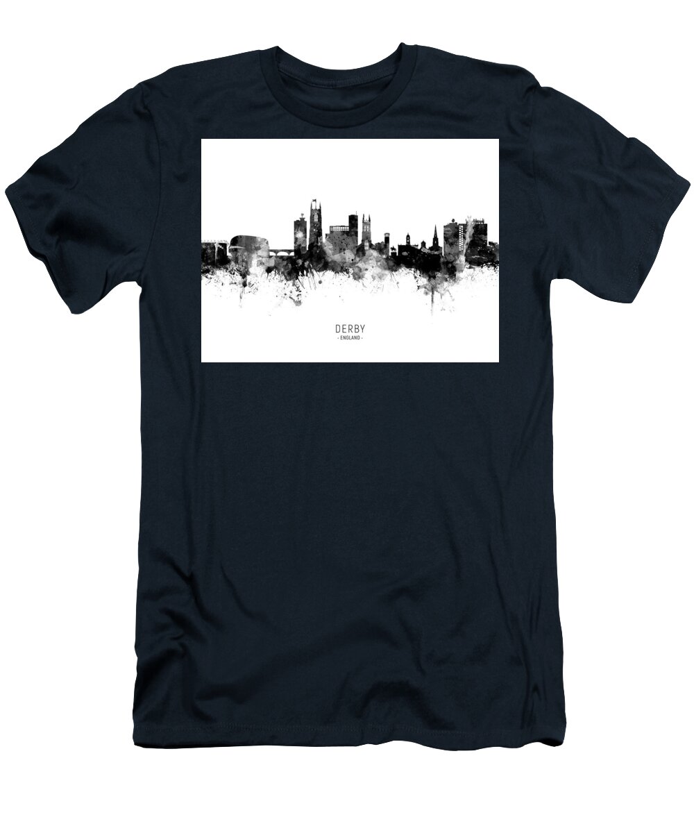 Derby T-Shirt featuring the digital art Derby England Skyline #9 by Michael Tompsett