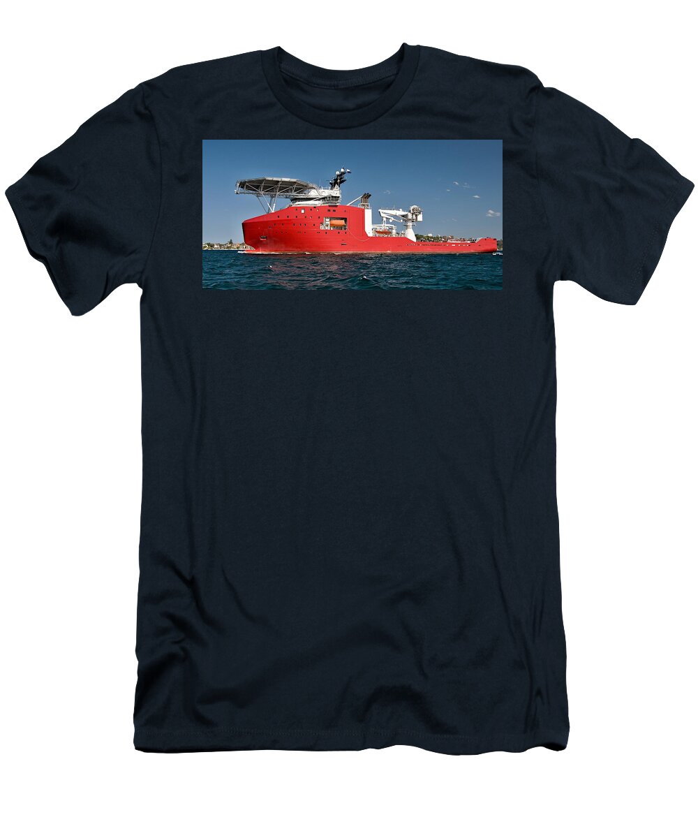 Ship T-Shirt featuring the photograph A 106 meter Transport Ship with helipad at Sydney navy centenary by Geoff Childs