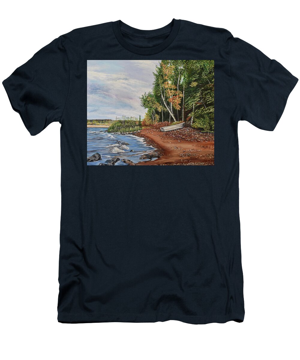 Boat T-Shirt featuring the painting A Pelican Harbour Inlet by Marilyn McNish