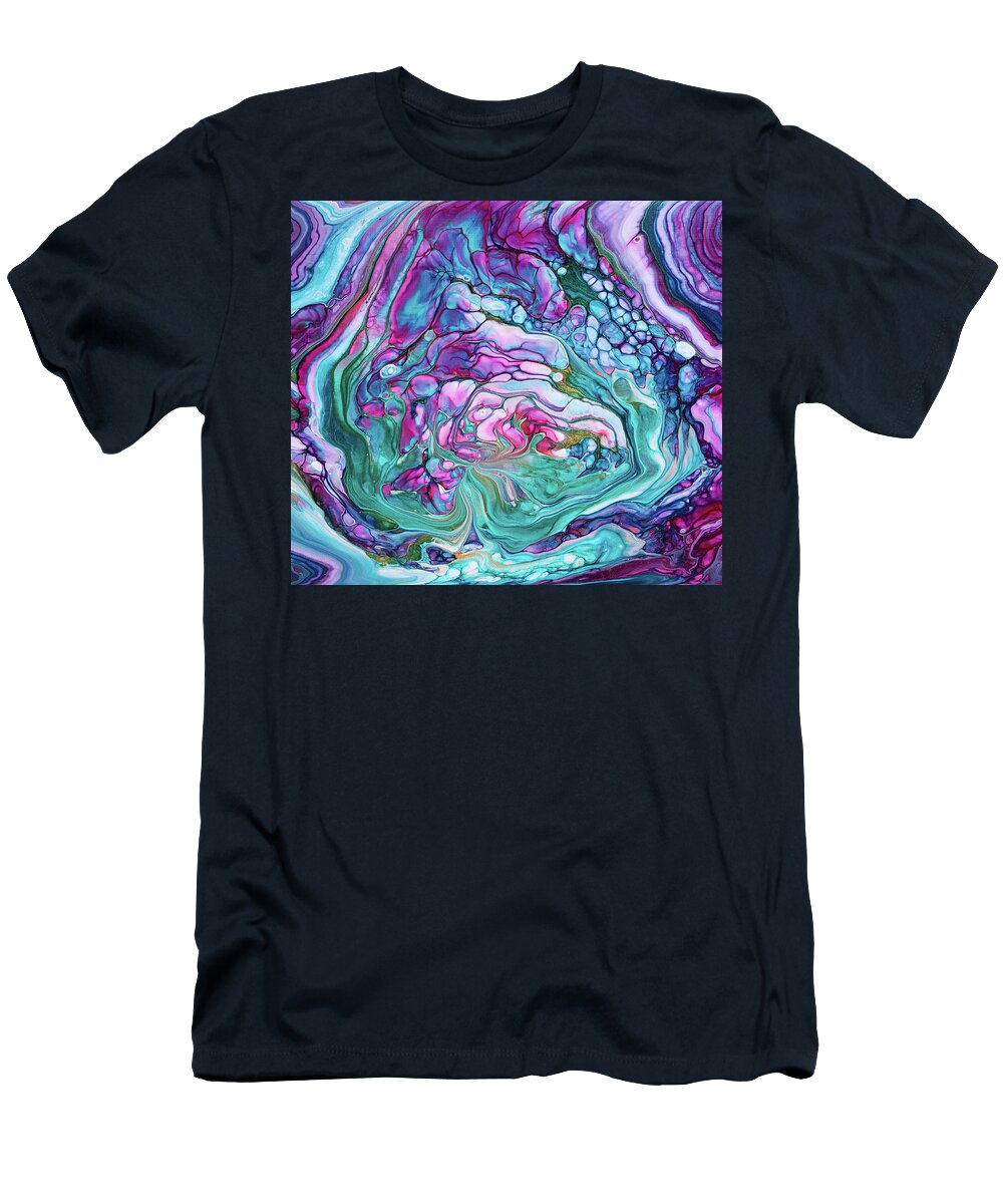 Abstract T-Shirt featuring the painting Abstract Art Acrylic Fluid Painting with stunning colors by Matthias Hauser