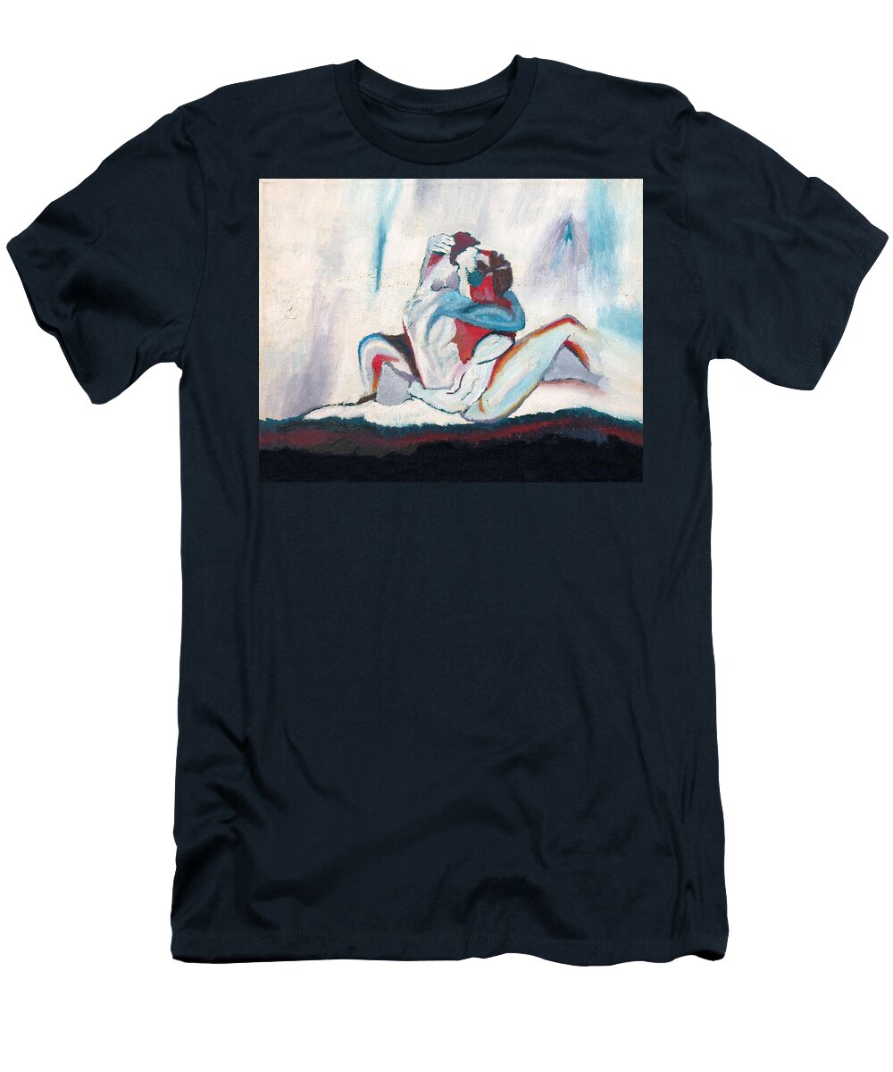 Abstract T-Shirt featuring the painting Abstract Couple by Troy Caperton