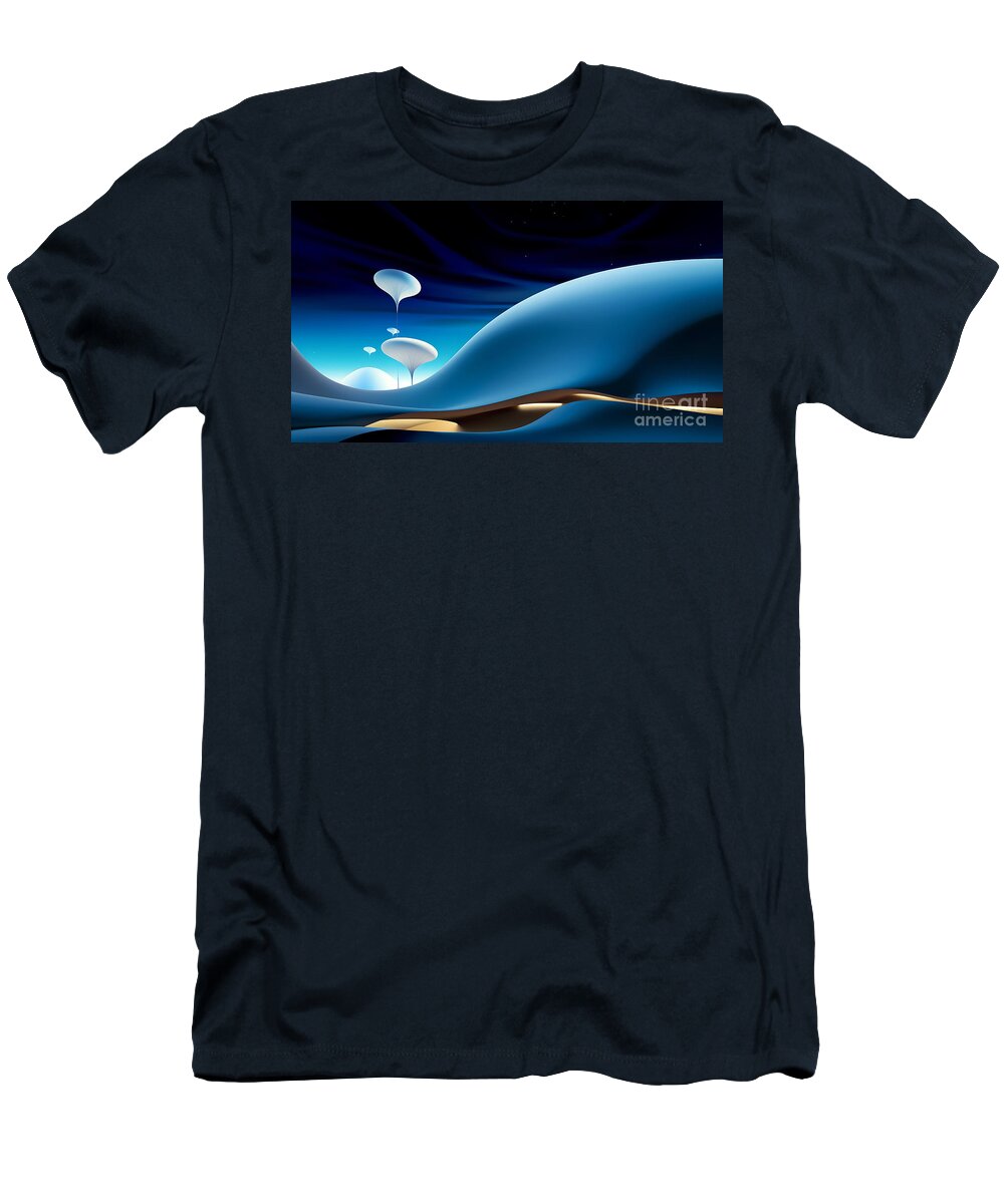 Light T-Shirt featuring the digital art Abstract representation of desert landscape details with starry sky. by Odon Czintos