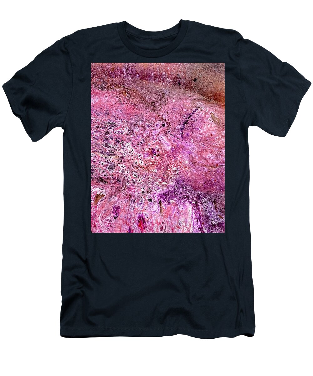 Colorful T-Shirt featuring the painting Acrylic Pour III Symphony in pink by David Euler
