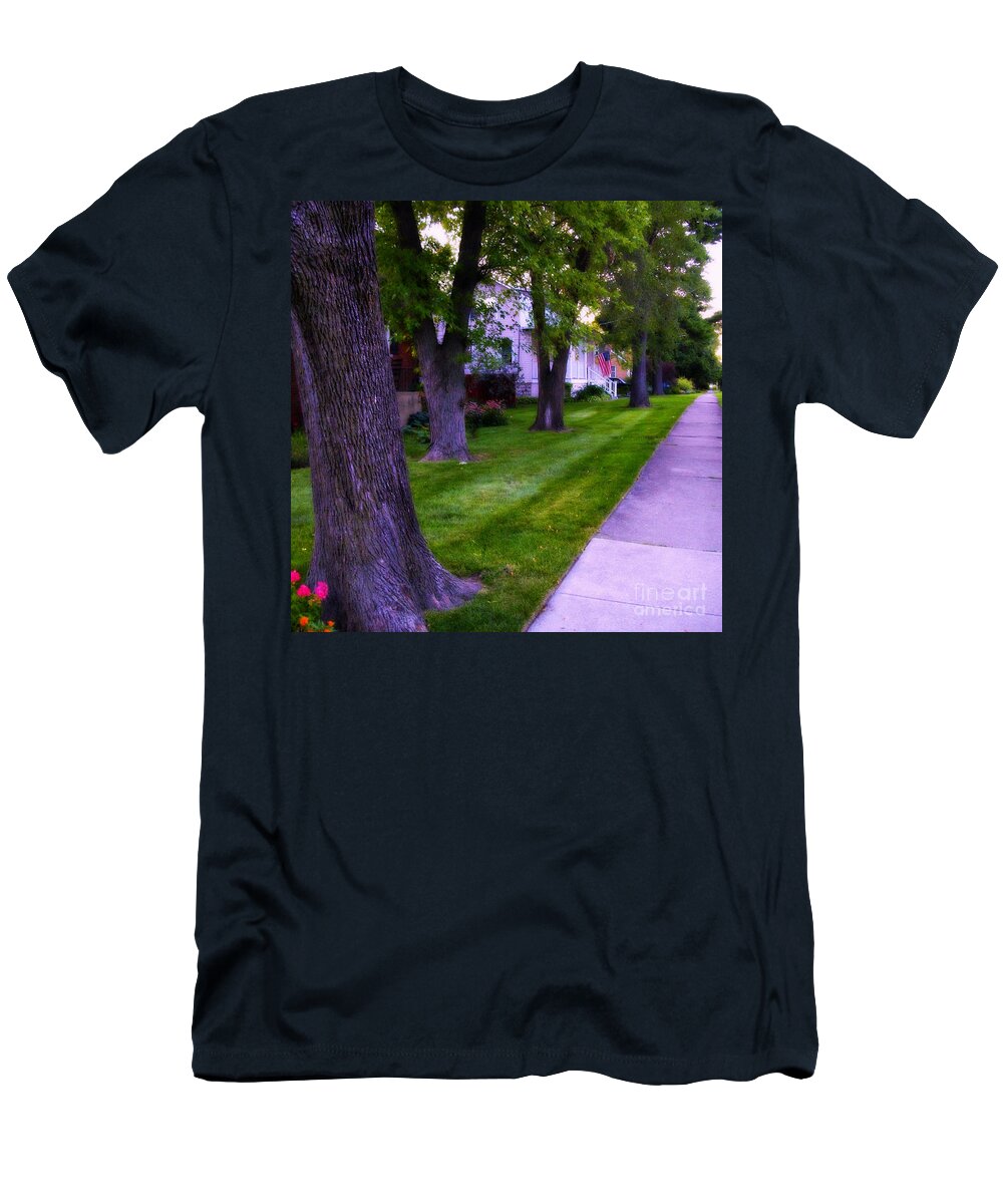 Neighborhood T-Shirt featuring the photograph American Flag Through the Trees - Square by Frank J Casella