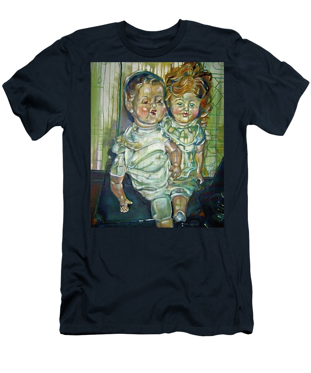  T-Shirt featuring the painting Antique Dolls by Try Cheatham