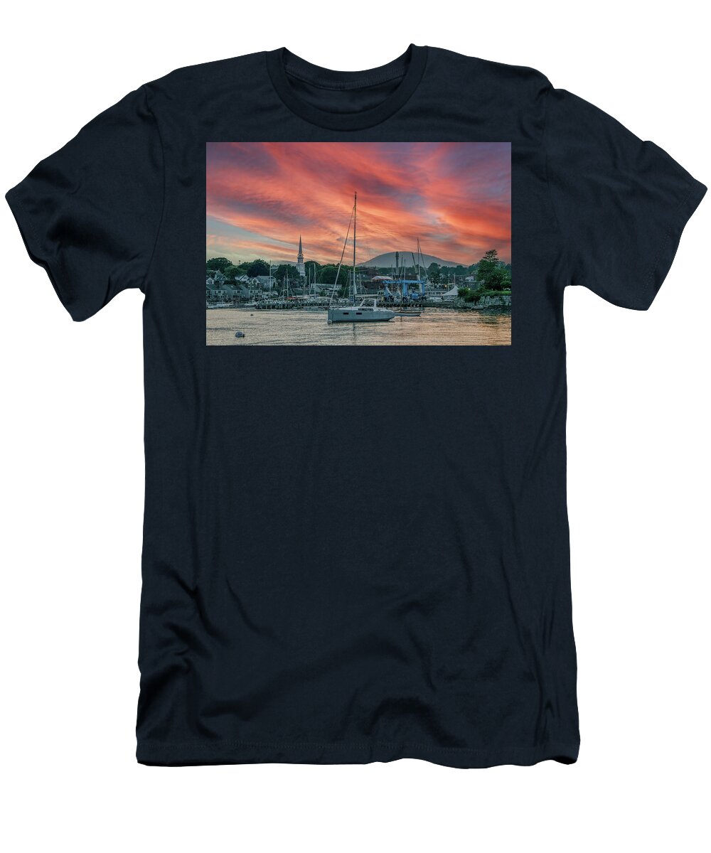 Maine T-Shirt featuring the photograph Approaching the Harbor at Sundown by Marcy Wielfaert