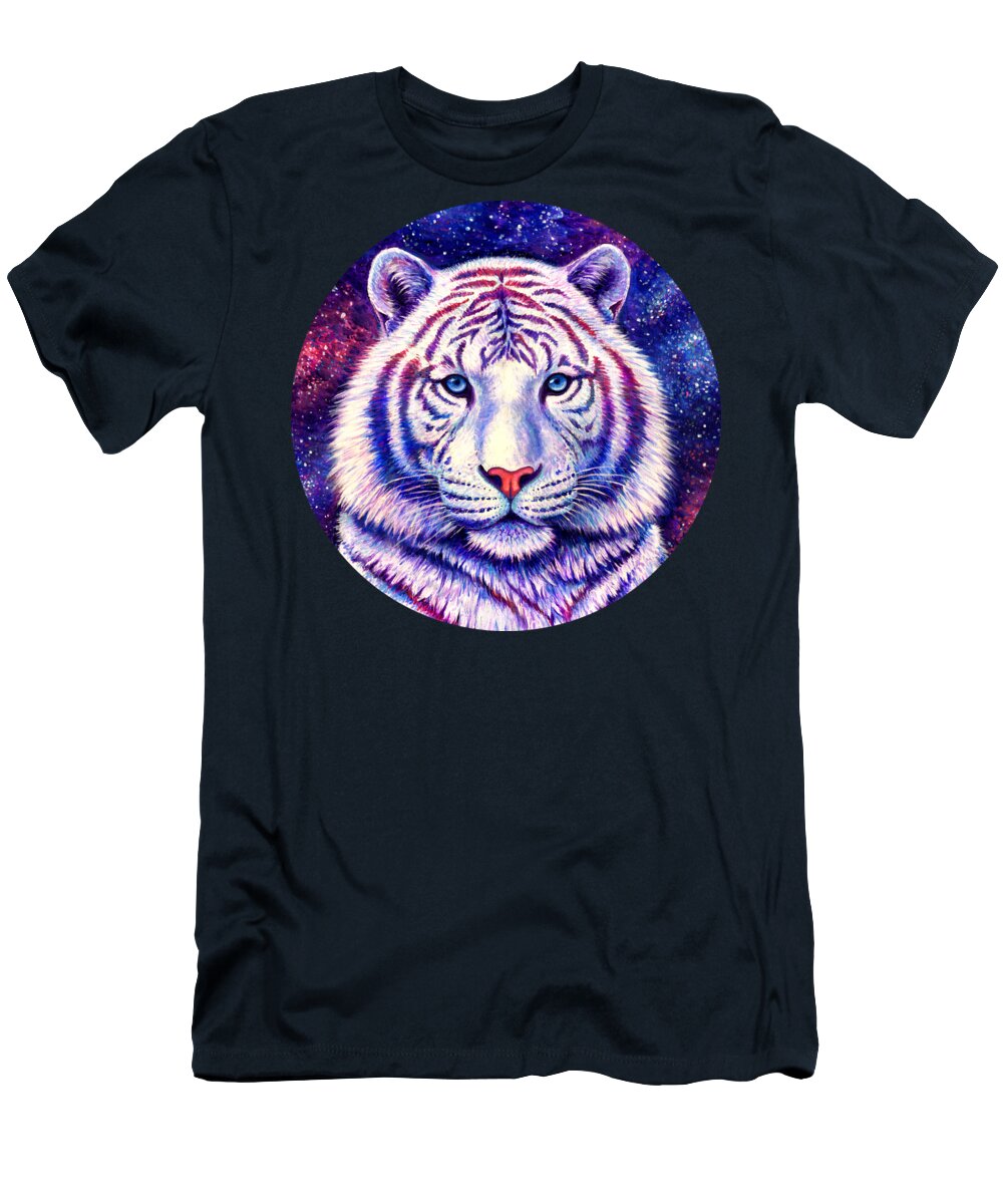 Tiger T-Shirt featuring the painting Among the Stars - Cosmic White Tiger by Rebecca Wang