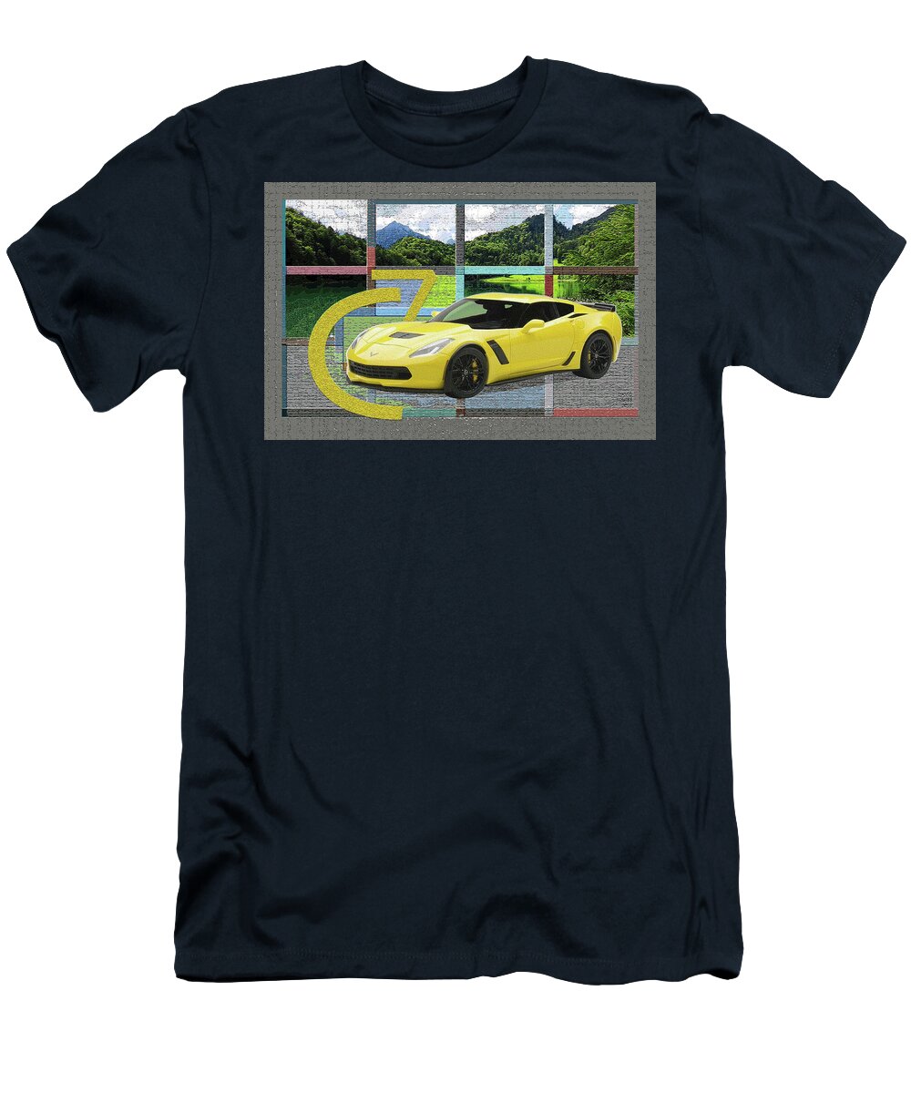 Autoart Vettes T-Shirt featuring the digital art AUTOart Vettes / C7even by David Squibb