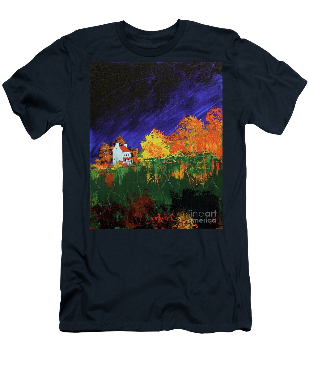 Landscape T-Shirt featuring the painting Autumn FArmhouse by William Renzulli