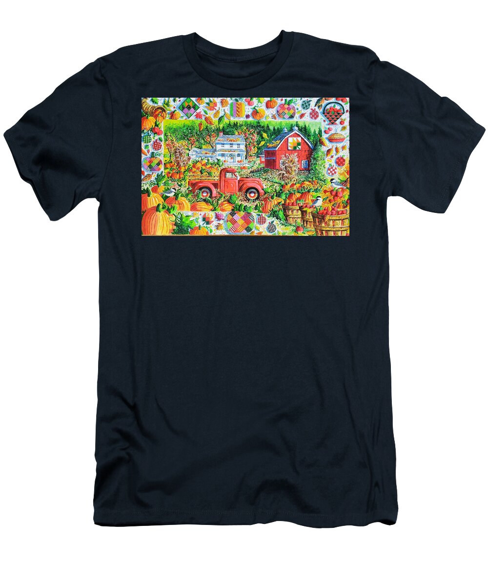 Autumn T-Shirt featuring the painting Autumn Red Truck and Barn by Diane Phalen