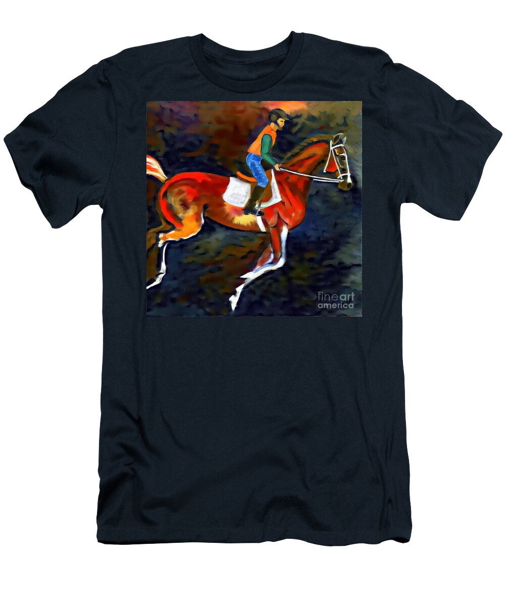 Horse Racing T-Shirt featuring the digital art Backstretch Thoroughbred 002 by Stacey Mayer